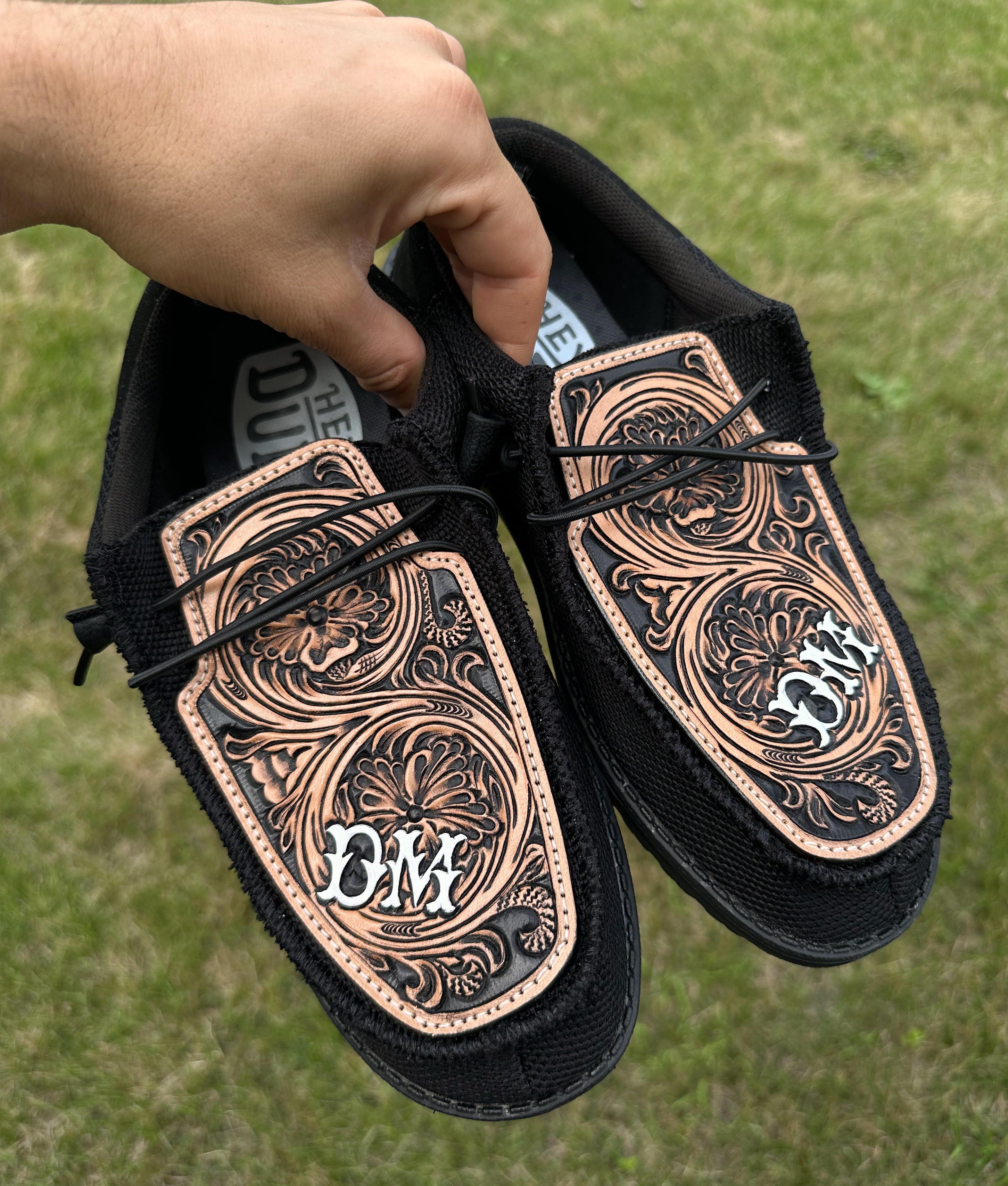 Custom Black "Hey Dude" Shoes