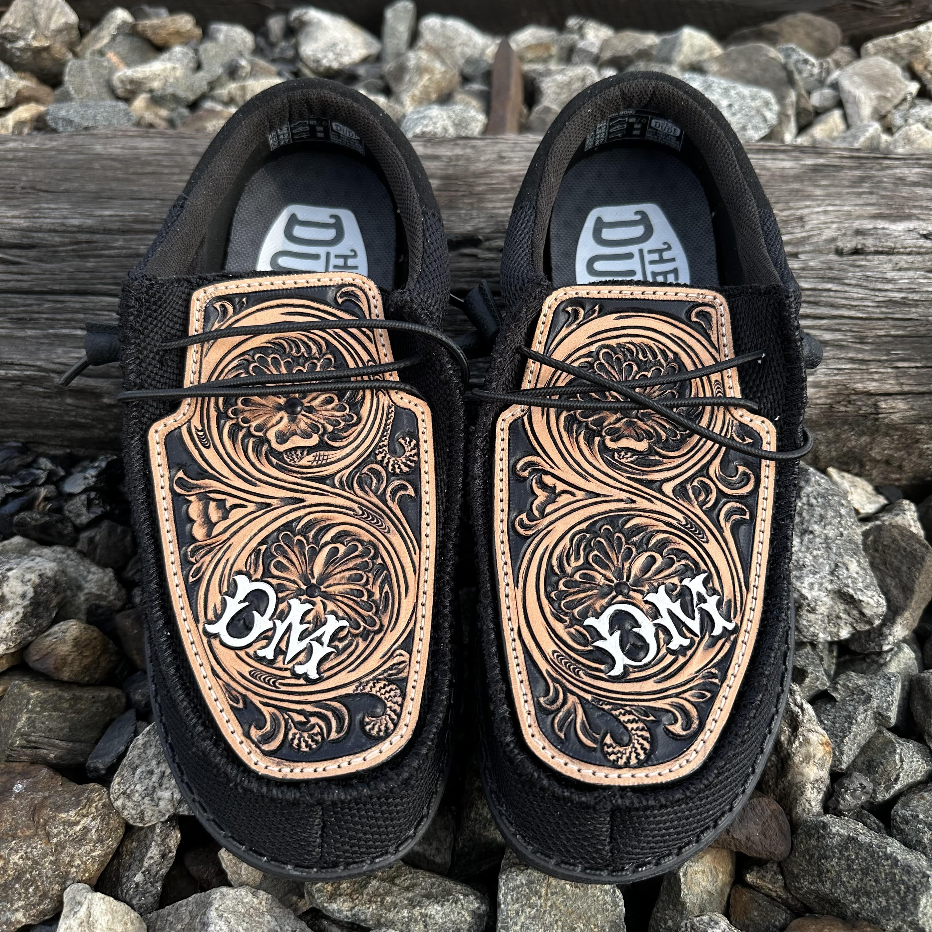 Custom Black "Hey Dude" Shoes