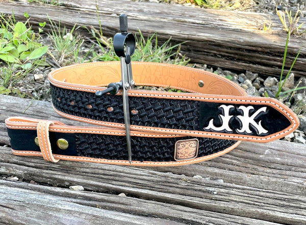 Classic Basket Weave Black Belt w/ Conchos